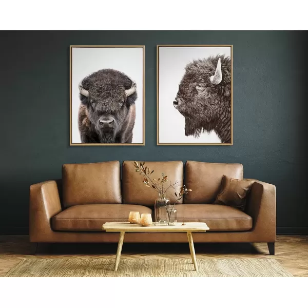 imageKate and Laurel Sylvie Bison Portrait Framed Canvas Wall Art by Amy Peterson Art Studio 28x38 Natural Modern Animal Portrait Art for WallNatural