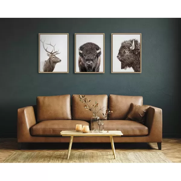 imageKate and Laurel Sylvie Bison Portrait Framed Canvas Wall Art by Amy Peterson Art Studio 28x38 Natural Modern Animal Portrait Art for WallNatural