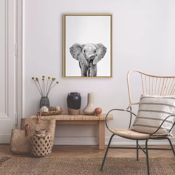 imageKate and Laurel Sylvie Black and White Baby Elephant Framed Canvas Wall Art by Simon Te Tai 18x24 Gray Cute Animal Home Decor for Living Room Bedroom Bathroom Or NurseryNatural