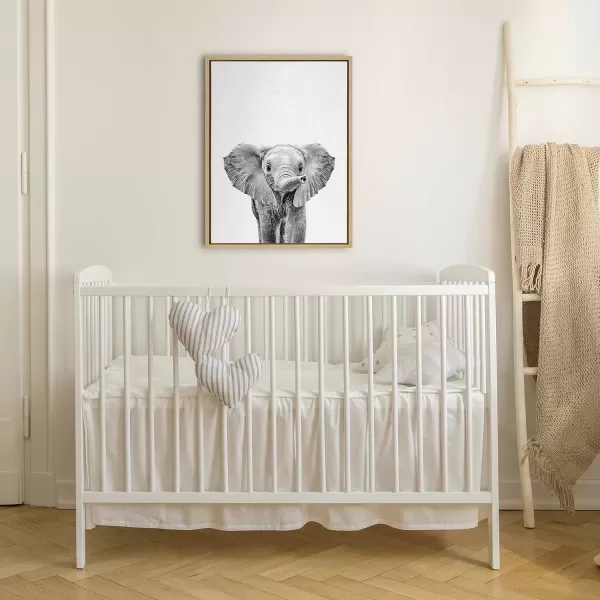 imageKate and Laurel Sylvie Black and White Baby Elephant Framed Canvas Wall Art by Simon Te Tai 18x24 Gray Cute Animal Home Decor for Living Room Bedroom Bathroom Or NurseryNatural