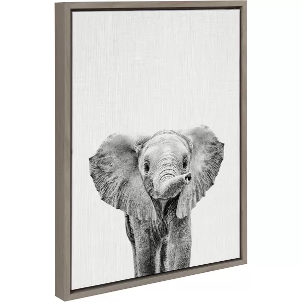 imageKate and Laurel Sylvie Black and White Baby Elephant Framed Canvas Wall Art by Simon Te Tai 18x24 Gray Cute Animal Home Decor for Living Room Bedroom Bathroom Or NurseryGrey