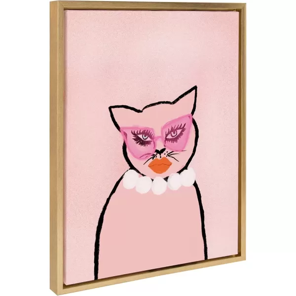 imageKate and Laurel Sylvie Cat in Pearls Framed Canvas Wall Art by Bouffants and Broken Hearts 18x24 Gold Funny Feline Wall Decor