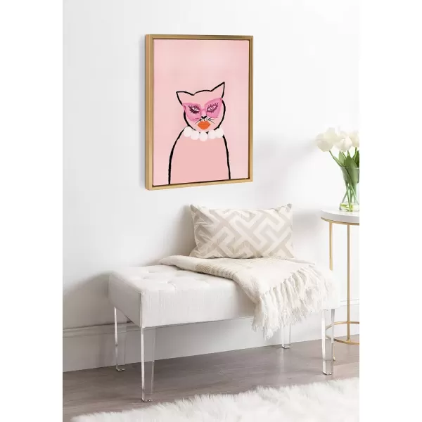 imageKate and Laurel Sylvie Cat in Pearls Framed Canvas Wall Art by Bouffants and Broken Hearts 18x24 Gold Funny Feline Wall Decor