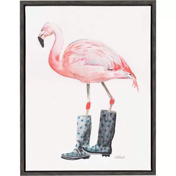 imageKate and Laurel Sylvie Flamingo in Boots Framed Canvas Wall Art by Jennifer Redstreake Geary 18x24 Gray