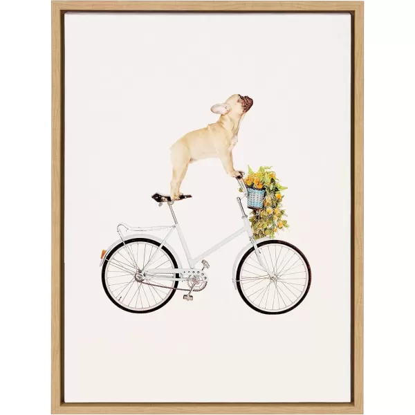 imageKate and Laurel Sylvie Frenchie Bulldog Framed Canvas Wall Art by Amy Peterson 18x24 Natural Adorable Whimsical Dog Decor