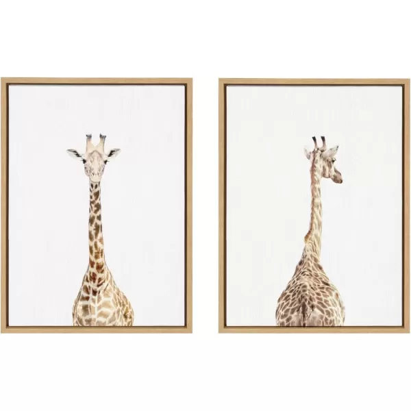 imageKate and Laurel Sylvie Giraffe Front and Back Framed Canvas Wall Art Set by Amy Peterson Art Studio 2 Piece 18x24 Natural Decorative Zoo Animal Wall Decor