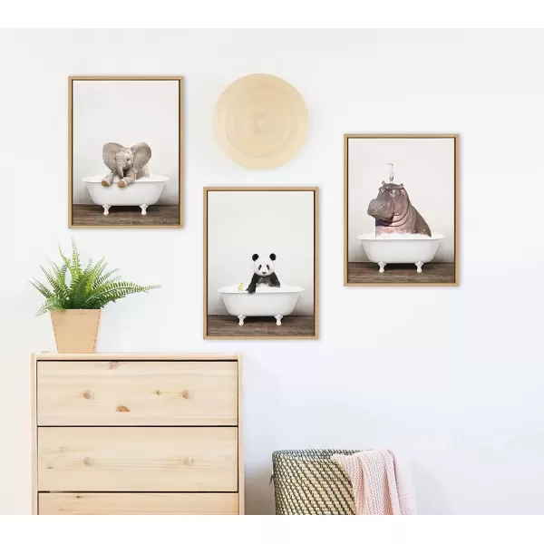 imageKate and Laurel Sylvie Hippo and Bird in Rustic Bath Framed Canvas Wall Art by Amy Peterson Art Studio 18x24 Gray Modern Fun Decorative Bathtub Wall Art for Home DcorNatural