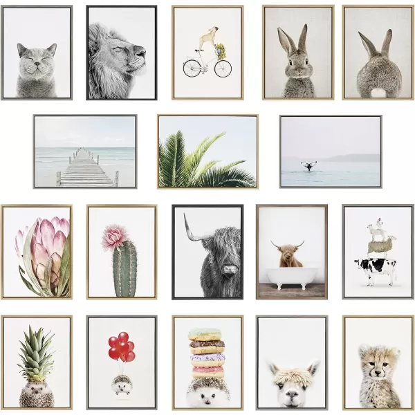 imageKate and Laurel Sylvie Hippo and Bird in Rustic Bath Framed Canvas Wall Art by Amy Peterson Art Studio 18x24 Gray Modern Fun Decorative Bathtub Wall Art for Home DcorWhite