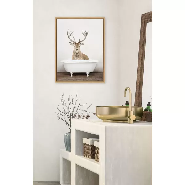 imageKate and Laurel Sylvie Male Deer in Rustic Bath Framed Canvas Wall Art by Amy Peterson Art Studio 18x24 Brown Modern Fun Decorative Bathtub Wall Art for Home DcorNatural