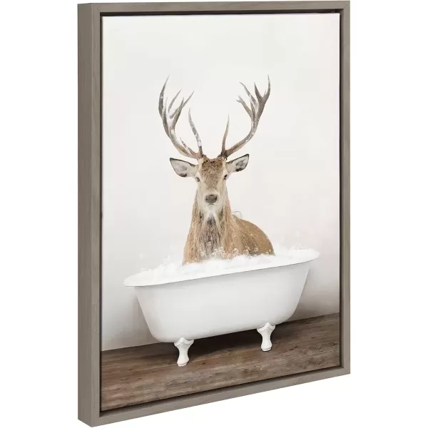 imageKate and Laurel Sylvie Male Deer in Rustic Bath Framed Canvas Wall Art by Amy Peterson Art Studio 18x24 Brown Modern Fun Decorative Bathtub Wall Art for Home DcorGrey