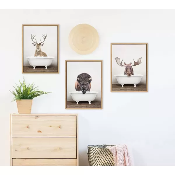 imageKate and Laurel Sylvie Male Deer in Rustic Bath Framed Canvas Wall Art by Amy Peterson Art Studio 18x24 Brown Modern Fun Decorative Bathtub Wall Art for Home DcorNatural