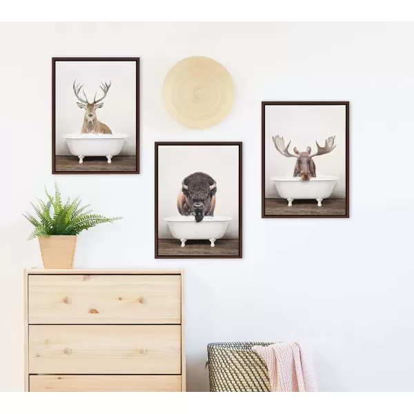 imageKate and Laurel Sylvie Male Deer in Rustic Bath Framed Canvas Wall Art by Amy Peterson Art Studio 18x24 Brown Modern Fun Decorative Bathtub Wall Art for Home DcorBrown