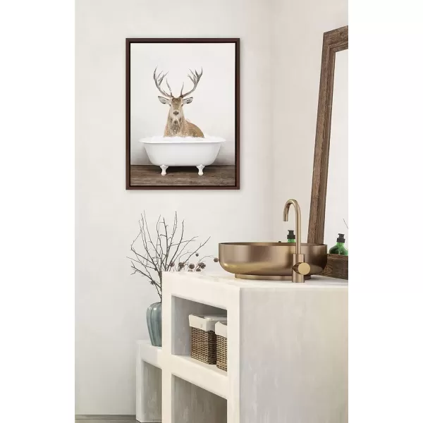 imageKate and Laurel Sylvie Male Deer in Rustic Bath Framed Canvas Wall Art by Amy Peterson Art Studio 18x24 Brown Modern Fun Decorative Bathtub Wall Art for Home DcorBrown