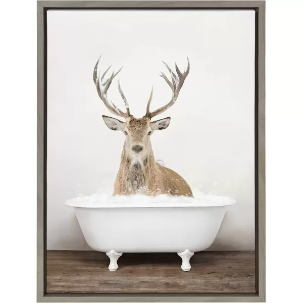 imageKate and Laurel Sylvie Male Deer in Rustic Bath Framed Canvas Wall Art by Amy Peterson Art Studio 18x24 Brown Modern Fun Decorative Bathtub Wall Art for Home DcorGrey