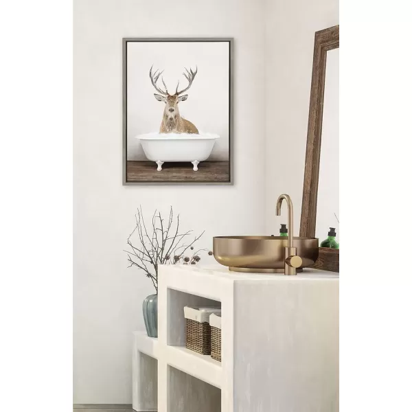 imageKate and Laurel Sylvie Male Deer in Rustic Bath Framed Canvas Wall Art by Amy Peterson Art Studio 18x24 Brown Modern Fun Decorative Bathtub Wall Art for Home DcorGrey