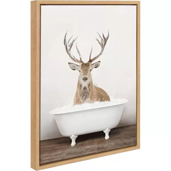 imageKate and Laurel Sylvie Male Deer in Rustic Bath Framed Canvas Wall Art by Amy Peterson Art Studio 18x24 Brown Modern Fun Decorative Bathtub Wall Art for Home DcorNatural