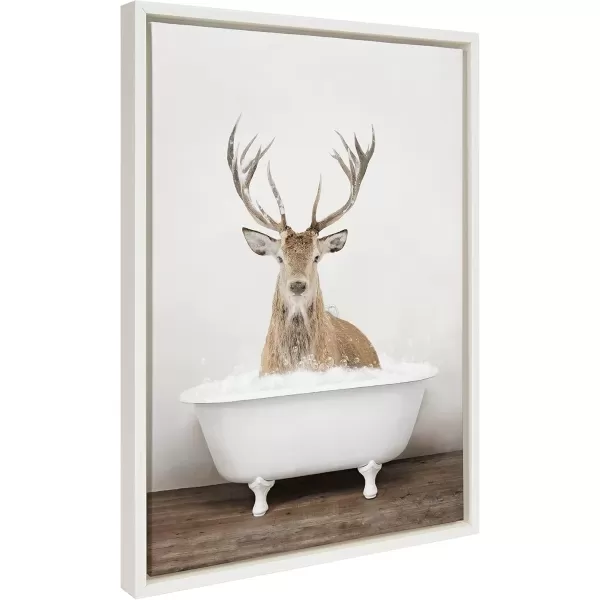 imageKate and Laurel Sylvie Male Deer in Rustic Bath Framed Canvas Wall Art by Amy Peterson Art Studio 18x24 Brown Modern Fun Decorative Bathtub Wall Art for Home DcorWhite