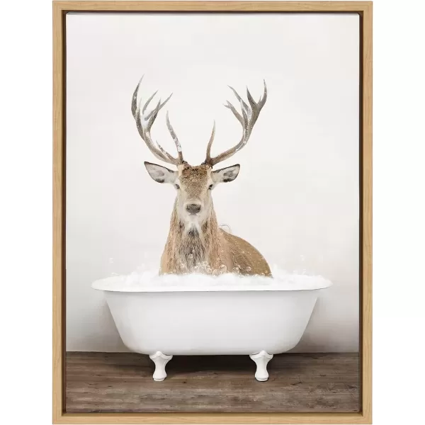 imageKate and Laurel Sylvie Male Deer in Rustic Bath Framed Canvas Wall Art by Amy Peterson Art Studio 18x24 Brown Modern Fun Decorative Bathtub Wall Art for Home DcorNatural