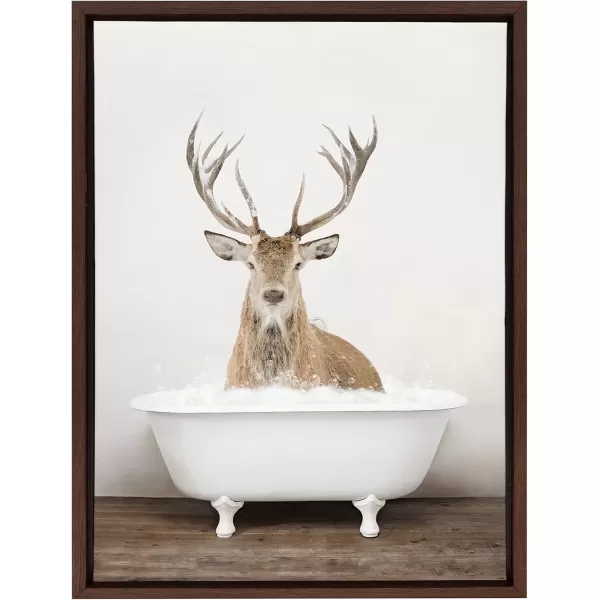 imageKate and Laurel Sylvie Male Deer in Rustic Bath Framed Canvas Wall Art by Amy Peterson Art Studio 18x24 Brown Modern Fun Decorative Bathtub Wall Art for Home DcorBrown