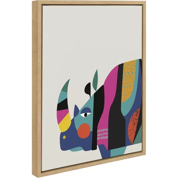 imageKate and Laurel Sylvie Mid Century Modern Rhino Framed Canvas Wall Art by Rachel Lee 18x24 Natural Exotic Safari Animal Art