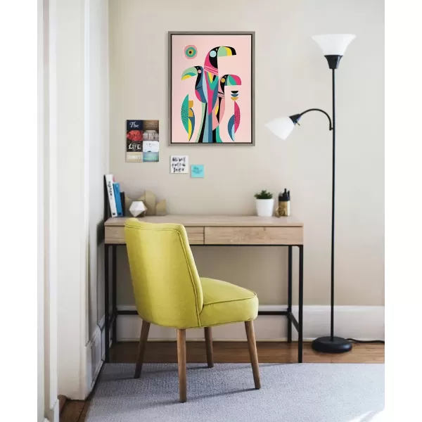 imageKate and Laurel Sylvie Mid Century Modern Tropical Toucan Framed Canvas Wall Art by Rachel Lee of My Dream Wall 18x24 Natural Tropical Bird Art for WallGray