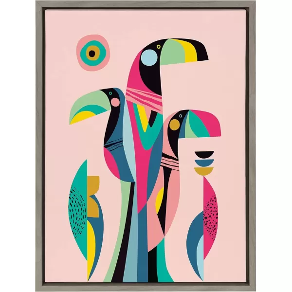 imageKate and Laurel Sylvie Mid Century Modern Tropical Toucan Framed Canvas Wall Art by Rachel Lee of My Dream Wall 18x24 Natural Tropical Bird Art for WallGray