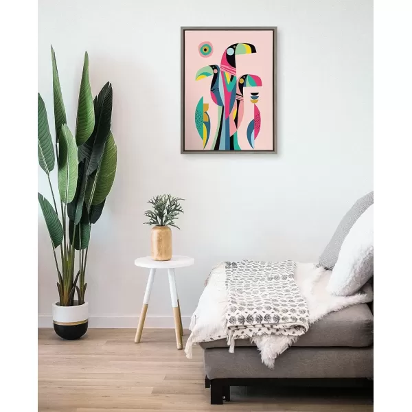 imageKate and Laurel Sylvie Mid Century Modern Tropical Toucan Framed Canvas Wall Art by Rachel Lee of My Dream Wall 18x24 Natural Tropical Bird Art for WallGray