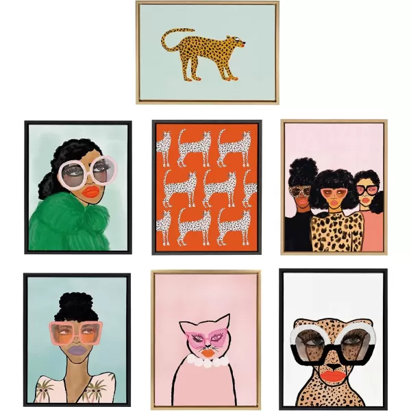 imageKate and Laurel Sylvie Sassy Pink Cheetahs Framed Canvas Wall Art by Kendra Dandy of Bouffants and Broken Hearts 18x24 Dark Gray Chic Cat Wall Art