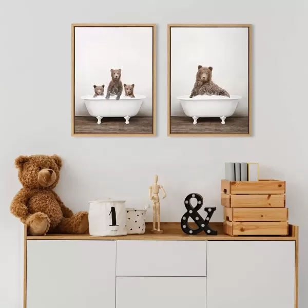 imageKate and Laurel Sylvie Three Bears Rustic Bubble Bath and Bear Rustic Bubble Bath Framed Canvas Wall Art Set by Amy Peterson Art Studio 2 Piece Set 18x24 Natural Baby Animal Wall Art Dcor Set