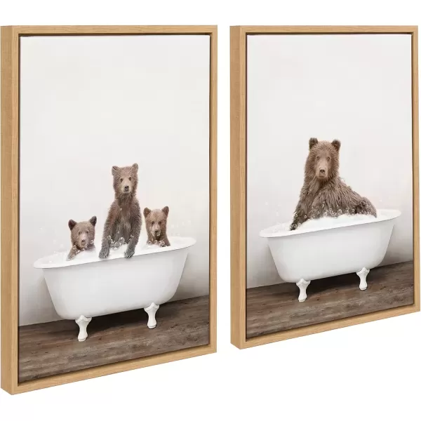 imageKate and Laurel Sylvie Three Bears Rustic Bubble Bath and Bear Rustic Bubble Bath Framed Canvas Wall Art Set by Amy Peterson Art Studio 2 Piece Set 18x24 Natural Baby Animal Wall Art Dcor Set