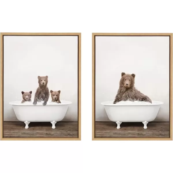 imageKate and Laurel Sylvie Three Bears Rustic Bubble Bath and Bear Rustic Bubble Bath Framed Canvas Wall Art Set by Amy Peterson Art Studio 2 Piece Set 18x24 Natural Baby Animal Wall Art Dcor Set