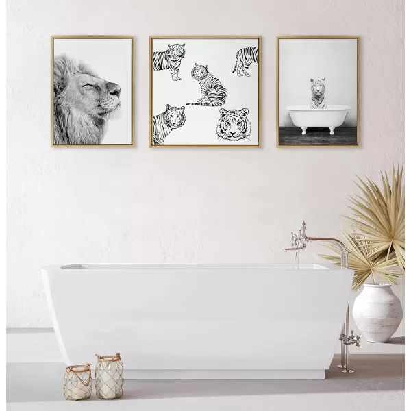 imageKate and Laurel Sylvie White Tiger in Bathtub Framed Canvas Wall Art by Amy Peterson Art Studio 18 x 24 Gold Chic Animal Art for WallGold