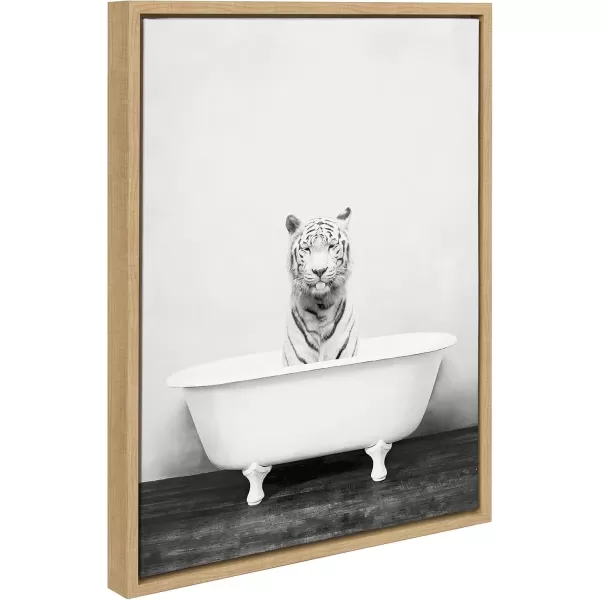 imageKate and Laurel Sylvie White Tiger in Bathtub Framed Canvas Wall Art by Amy Peterson Art Studio 18 x 24 Gold Chic Animal Art for WallNatural