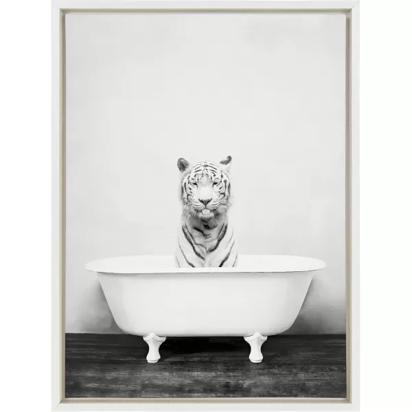 imageKate and Laurel Sylvie White Tiger in Bathtub Framed Canvas Wall Art by Amy Peterson Art Studio 18 x 24 Gold Chic Animal Art for WallWhite