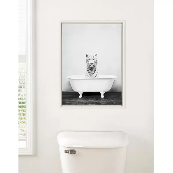 imageKate and Laurel Sylvie White Tiger in Bathtub Framed Canvas Wall Art by Amy Peterson Art Studio 18 x 24 Gold Chic Animal Art for WallWhite