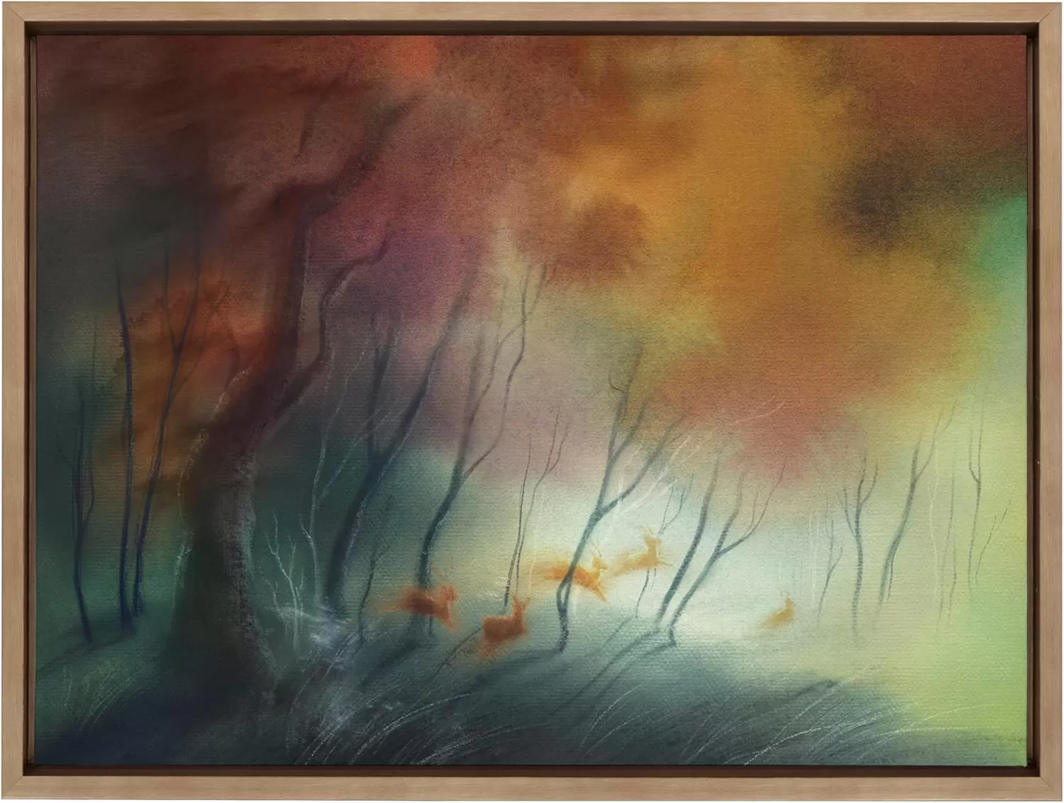 imageKate and Laurel Sylvie Waltz of the Stags Framed Canvas Wall Art by Faryn Hughes 18x24 Gold Modern Abstract Deer Art for Wall
