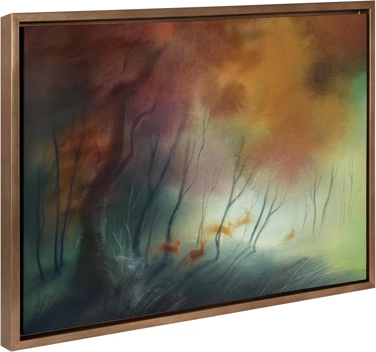 imageKate and Laurel Sylvie Waltz of the Stags Framed Canvas Wall Art by Faryn Hughes 18x24 Gold Modern Abstract Deer Art for Wall