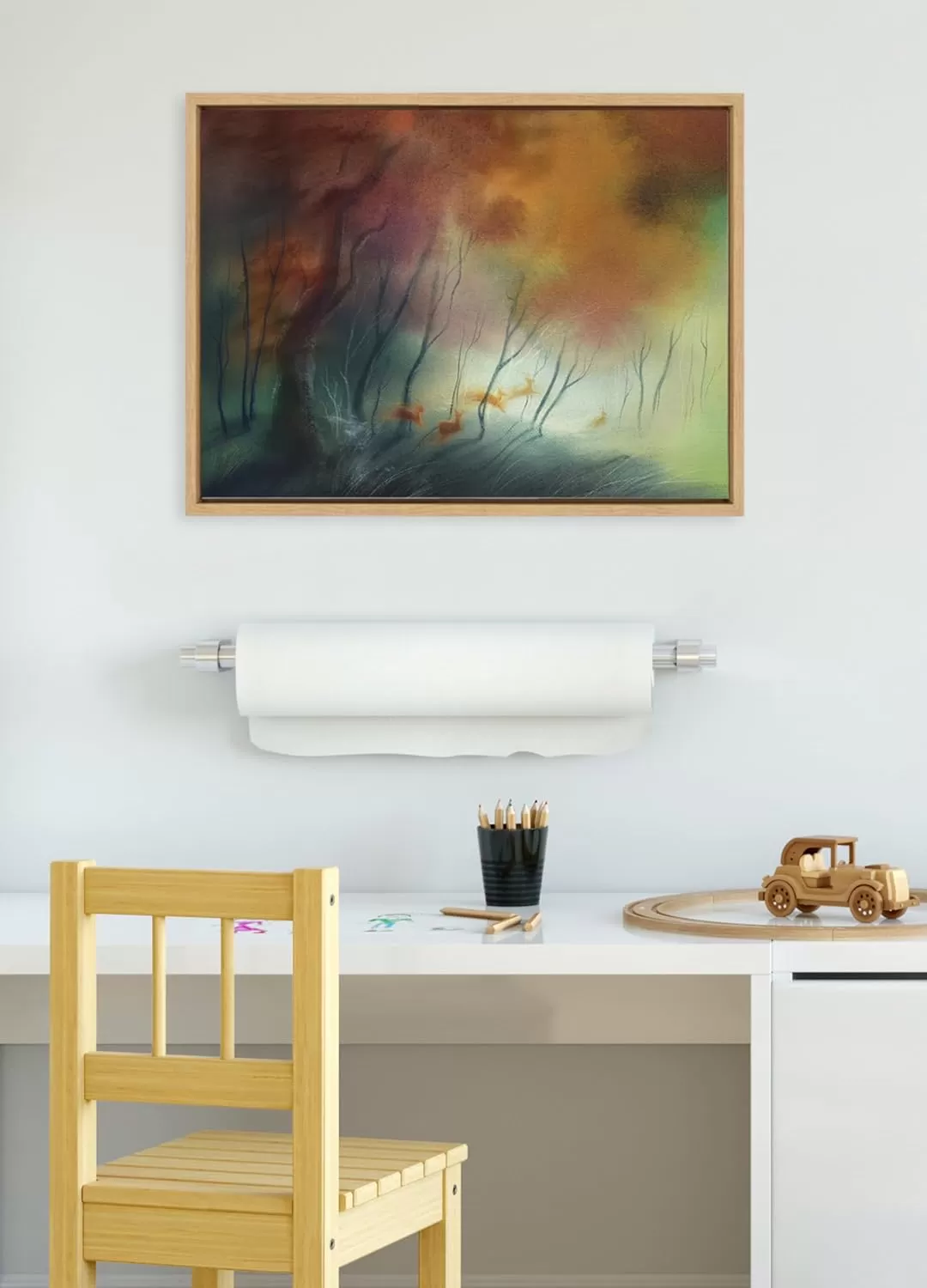 imageKate and Laurel Sylvie Waltz of the Stags Framed Canvas Wall Art by Faryn Hughes 18x24 Natural Modern Abstract Deer Art for Wall