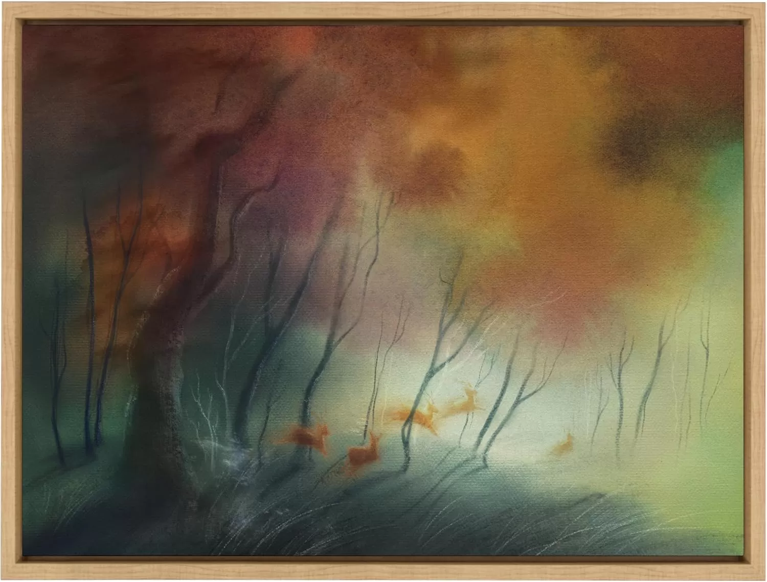 imageKate and Laurel Sylvie Waltz of the Stags Framed Canvas Wall Art by Faryn Hughes 18x24 Natural Modern Abstract Deer Art for Wall