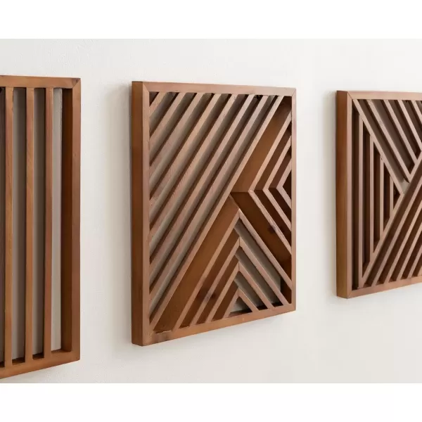 imageKate and Laurel Barreda Modern Decorative Wood Wall Plaque Set 12 x 12 Set of 3 Natural Wood Geometric Square Wooden Art for Use as Entryway Wall Decor or Bedroom Art for Above Bed