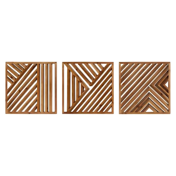 imageKate and Laurel Barreda Modern Decorative Wood Wall Plaque Set 12 x 12 Set of 3 Natural Wood Geometric Square Wooden Art for Use as Entryway Wall Decor or Bedroom Art for Above Bed