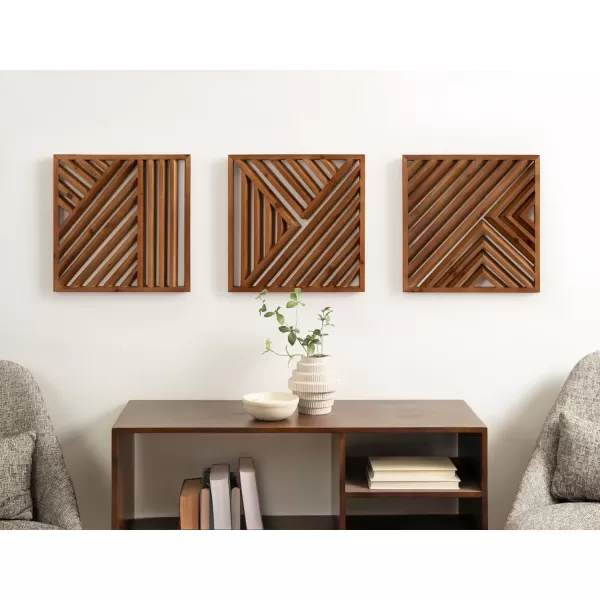 imageKate and Laurel Barreda Modern Decorative Wood Wall Plaque Set 12 x 12 Set of 3 Natural Wood Geometric Square Wooden Art for Use as Entryway Wall Decor or Bedroom Art for Above Bed