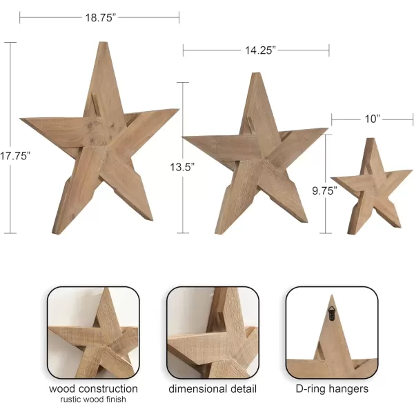 imageKate and Laurel Gallantry Coastal Decorative Wooden Stars Set of 3 White Modern Dimensional ThreePiece Star Set for Use as Living Room Wall Decor or Patriotic Home Decor OptionRustic Brown