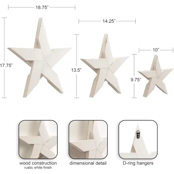imageKate and Laurel Gallantry Coastal Decorative Wooden Stars Set of 3 White Modern Dimensional ThreePiece Star Set for Use as Living Room Wall Decor or Patriotic Home Decor OptionWhite