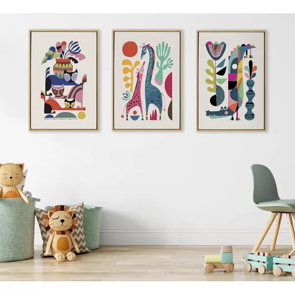 imageKate and Laurel Sylvie 3 Cats Framed Canvas Wall Art by Rachel Lee of My Dream Wall 23x33 Natural Colorful Abstract Animal Art Wall DecorNatural