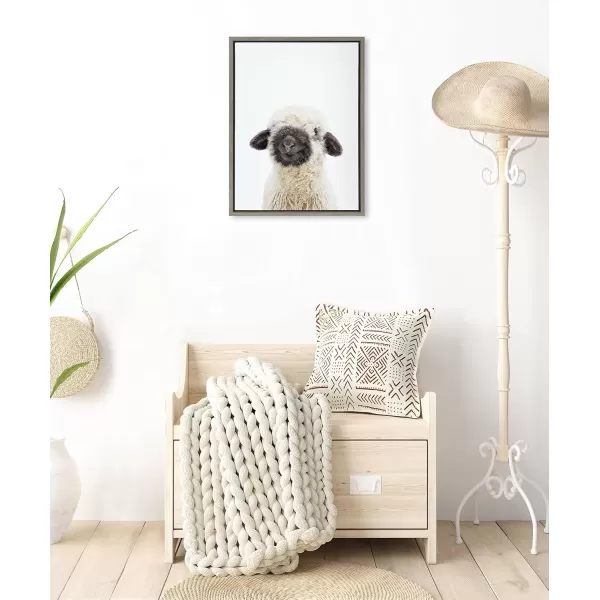 imageKate and Laurel Sylvie Animal Studio Black Nosed Sheep Framed Canvas Wall Art by Amy Peterson Art Studio 18x24 Gray Modern Animal Portrait Art for WallGray