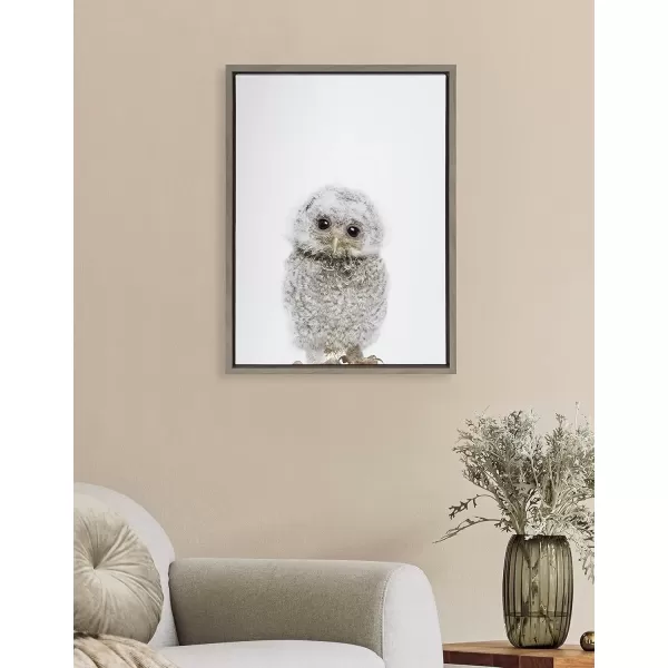 imageKate and Laurel Sylvie Animal Studio Owl Framed Canvas Wall Art by Amy Peterson Art Studio 18x24 Gray Modern Bird Animal Portrait Art for WallGray