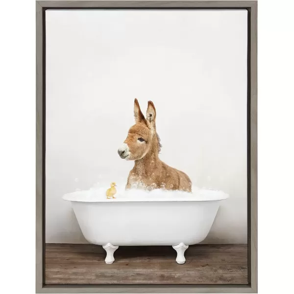 imageKate and Laurel Sylvie Baby Donkey in Rustic Bath Framed Canvas Wall Art by Amy Peterson Art Studio 18x24 Natural Modern Fun Decorative Bathtub Wall Art for Home DcorGray