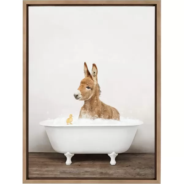 imageKate and Laurel Sylvie Baby Donkey in Rustic Bath Framed Canvas Wall Art by Amy Peterson Art Studio 18x24 Natural Modern Fun Decorative Bathtub Wall Art for Home DcorGold