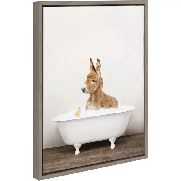 imageKate and Laurel Sylvie Baby Donkey in Rustic Bath Framed Canvas Wall Art by Amy Peterson Art Studio 18x24 Natural Modern Fun Decorative Bathtub Wall Art for Home DcorGray